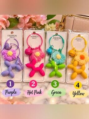 🐶🌸 Balloon Dog & Flower Keychain / Purse Charm – Choose Your Color